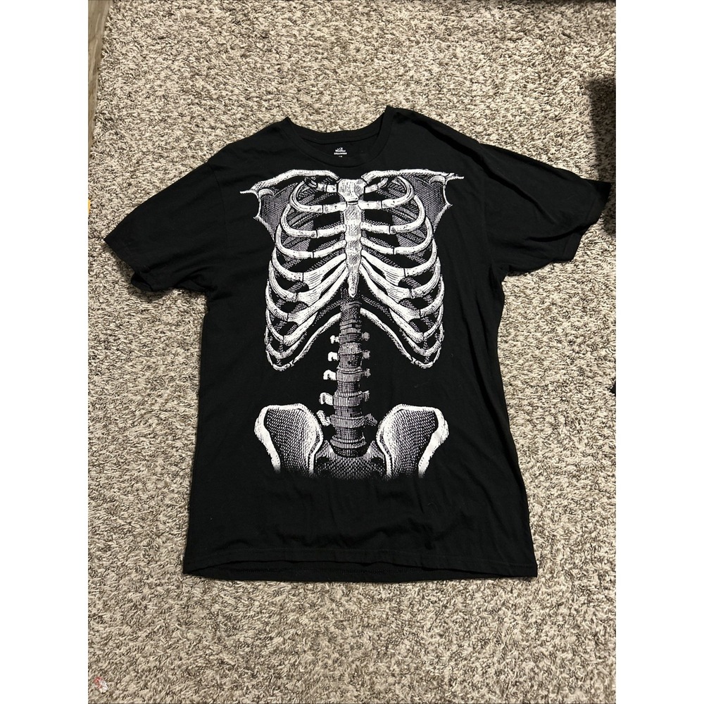 Skeleton Shirt Mens L 42-44 Black Skeleton Tshirt Ghost Celebrate Halloween